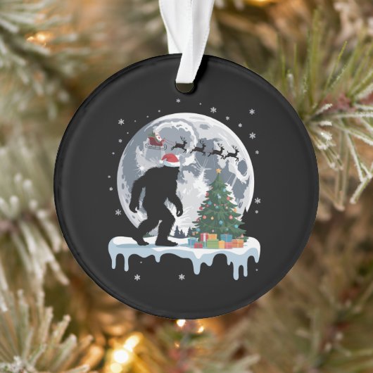 Xmas Bigfoot Santa Tree Sleigh Moon Reindeer Snow Ornament (Boom)