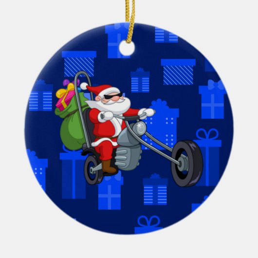 xmas biker santa claus keramisch ornament (Voorkant)