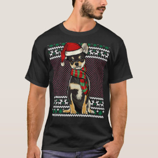 Xmas Black Chihuahua Dog Santa Hat T-shirt