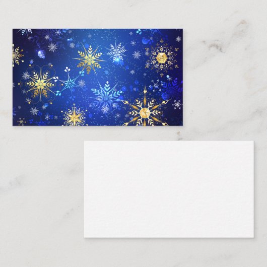 XMAS Blauwe Achtergrond met Golden Snowflakes Aanbevelingskaartje (Voorkant / Achterkant)