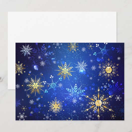 XMAS Blauwe Achtergrond met Golden Snowflakes Aankondiging (Voorkant / Achterkant)