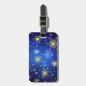 XMAS Blauwe Achtergrond met Golden Snowflakes Bagagelabel (Voorkant verticaal)