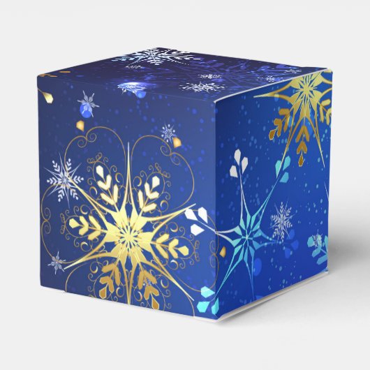 XMAS Blauwe Achtergrond met Golden Snowflakes Bedankdoosjes (Achterkant)