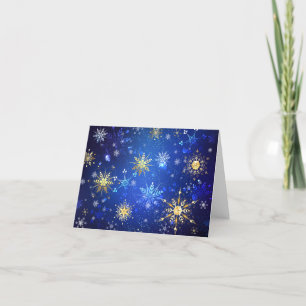 XMAS Blauwe Achtergrond met Golden Snowflakes Bedankkaart