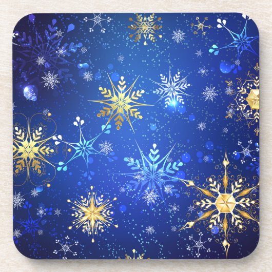 XMAS Blauwe Achtergrond met Golden Snowflakes Bier Onderzetter (Voorkant)