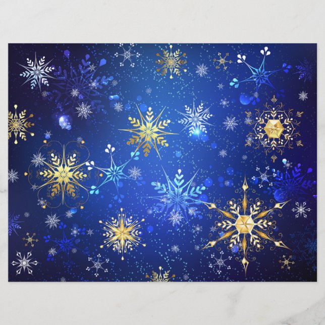 XMAS Blauwe Achtergrond met Golden Snowflakes Briefhoofd (Voorkant)