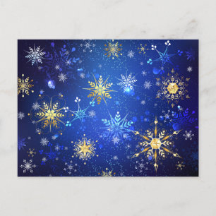 XMAS Blauwe Achtergrond met Golden Snowflakes Briefkaart