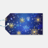 XMAS Blauwe Achtergrond met Golden Snowflakes Cadeaulabel (Achterkant Horizontaal)