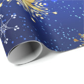 XMAS Blauwe Achtergrond met Golden Snowflakes Cadeaupapier (Rol Hoek)