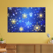 XMAS Blauwe Achtergrond met Golden Snowflakes Canvas Afdruk (Insitu (Woonkamer))
