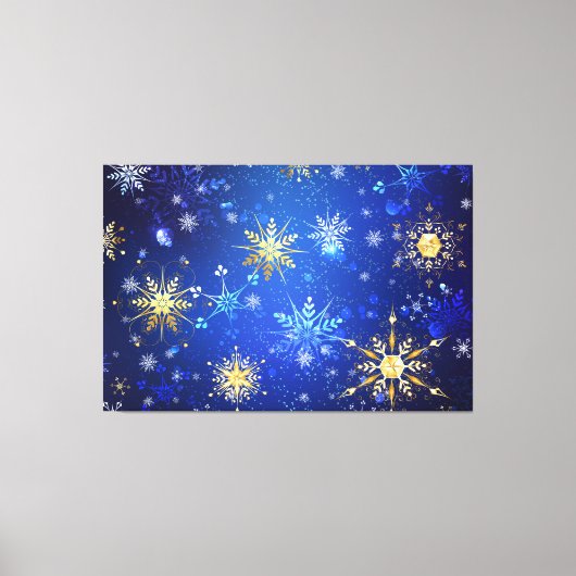 XMAS Blauwe Achtergrond met Golden Snowflakes Canvas Afdruk (Voorkant)