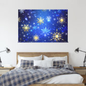 XMAS Blauwe Achtergrond met Golden Snowflakes Canvas Afdruk (Insitu (Slaapkamer))