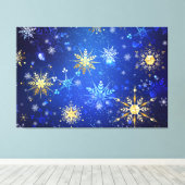 XMAS Blauwe Achtergrond met Golden Snowflakes Canvas Afdruk (Insitu (Houten vloer))