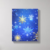 XMAS Blauwe Achtergrond met Golden Snowflakes Canvas Afdruk (Voorkant)