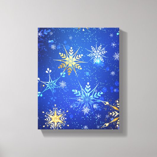 XMAS Blauwe Achtergrond met Golden Snowflakes Canvas Afdruk (Voorkant)