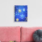 XMAS Blauwe Achtergrond met Golden Snowflakes Canvas Afdruk (Insitu (Woonkamer))