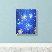 XMAS Blauwe Achtergrond met Golden Snowflakes Canvas Afdruk (Insitu (Houten vloer))