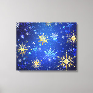 XMAS Blauwe Achtergrond met Golden Snowflakes Canvas Afdruk
