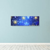XMAS Blauwe Achtergrond met Golden Snowflakes Canvas Afdruk (Insitu (Houten vloer))