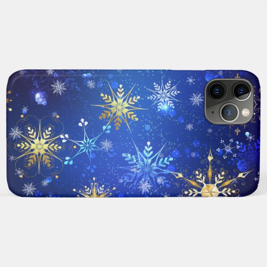 XMAS Blauwe Achtergrond met Golden Snowflakes Case-Mate iPhone Case (Achterkant (horizontaal))