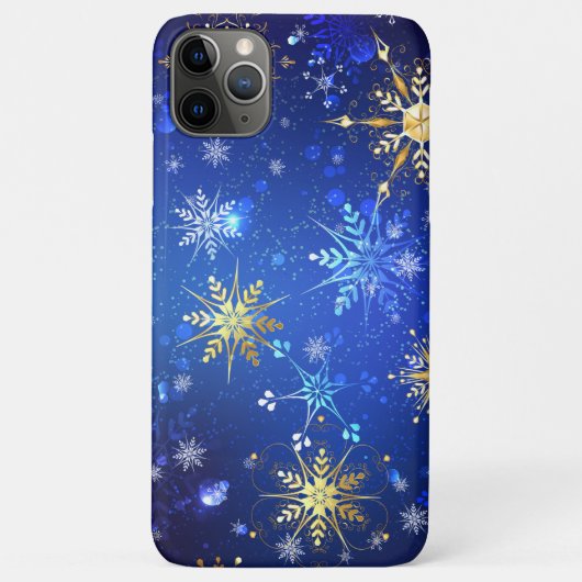 XMAS Blauwe Achtergrond met Golden Snowflakes Case-Mate iPhone Case (Achterkant)