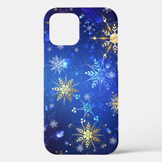 XMAS Blauwe Achtergrond met Golden Snowflakes Case-Mate iPhone Case (Achterkant)