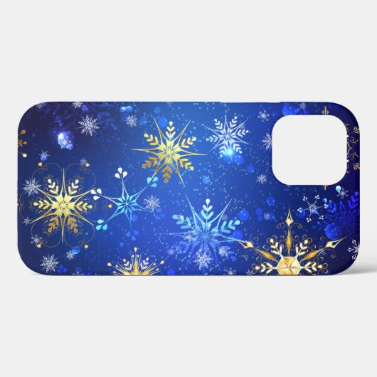 XMAS Blauwe Achtergrond met Golden Snowflakes Case-Mate iPhone Case (Achterkant (horizontaal))