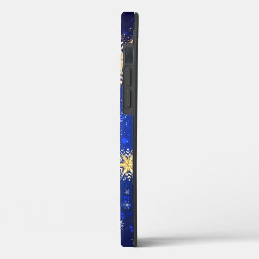 XMAS Blauwe Achtergrond met Golden Snowflakes Case-Mate iPhone Case (Achterkant / Links)
