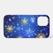 XMAS Blauwe Achtergrond met Golden Snowflakes Case-Mate iPhone Case (Achterkant (horizontaal))