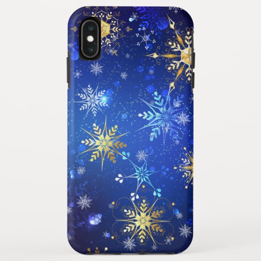 XMAS Blauwe Achtergrond met Golden Snowflakes Case-Mate iPhone Case (Achterkant)
