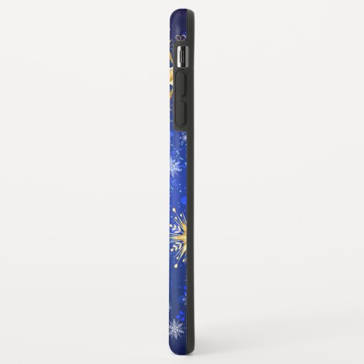 XMAS Blauwe Achtergrond met Golden Snowflakes Case-Mate iPhone Case (Achterkant/links)