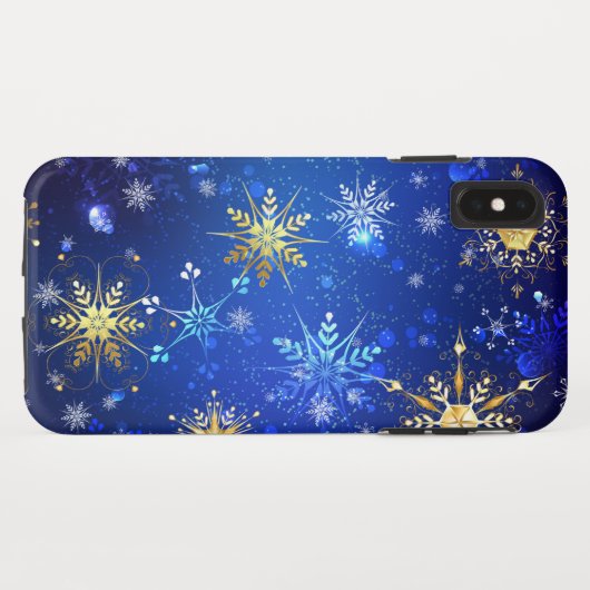 XMAS Blauwe Achtergrond met Golden Snowflakes Case-Mate iPhone Case (Achterkant (horizontaal))