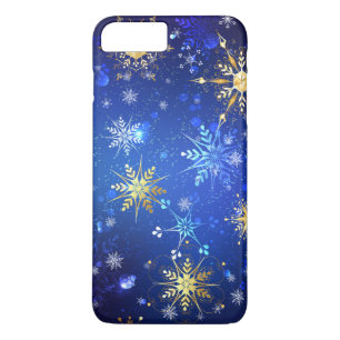 XMAS Blauwe Achtergrond met Golden Snowflakes iPhone 8/7 Plus Hoesje