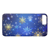 XMAS Blauwe Achtergrond met Golden Snowflakes Case-Mate iPhone Case (Achterkant (Horizontaal))