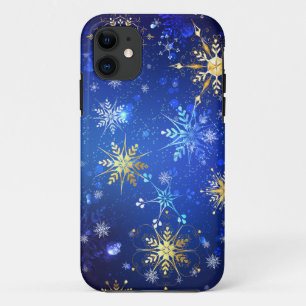 XMAS Blauwe Achtergrond met Golden Snowflakes Case-Mate iPhone Case