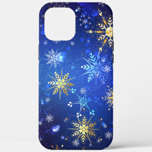 XMAS Blauwe Achtergrond met Golden Snowflakes Case-Mate iPhone Case