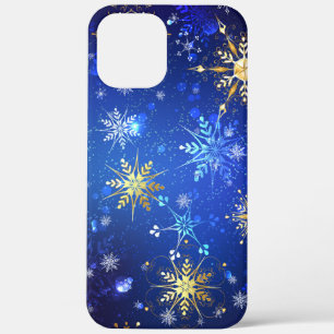 XMAS Blauwe Achtergrond met Golden Snowflakes Case-Mate iPhone Case