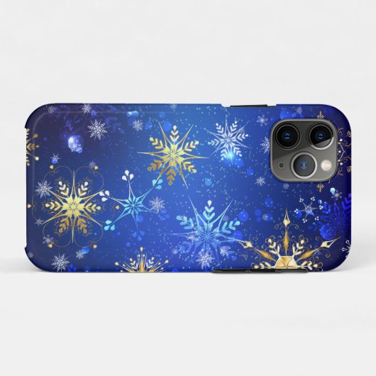 XMAS Blauwe Achtergrond met Golden Snowflakes Case-Mate iPhone Case (Achterkant (horizontaal))