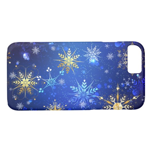 XMAS Blauwe Achtergrond met Golden Snowflakes Case-Mate iPhone Case (Achterkant (Horizontaal))
