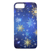 XMAS Blauwe Achtergrond met Golden Snowflakes Case-Mate iPhone Case (Achterkant)