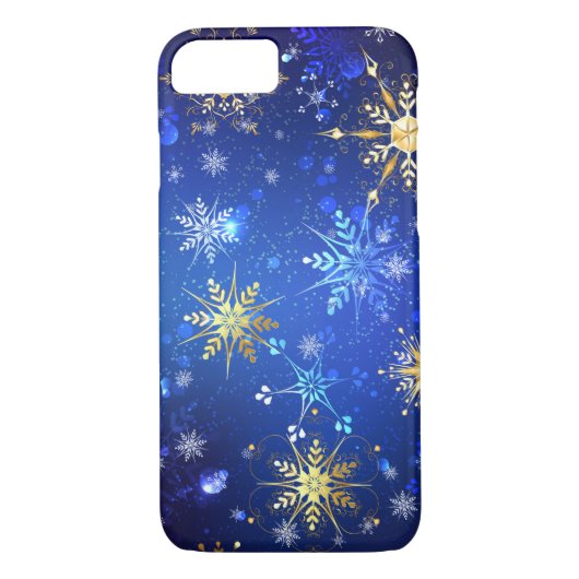 XMAS Blauwe Achtergrond met Golden Snowflakes Case-Mate iPhone Case (Achterkant)