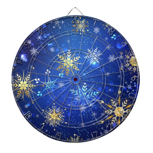 XMAS Blauwe Achtergrond met Golden Snowflakes Dartbord (Voorkant)