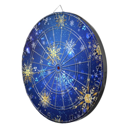 XMAS Blauwe Achtergrond met Golden Snowflakes Dartbord (Voorkant Rechts)