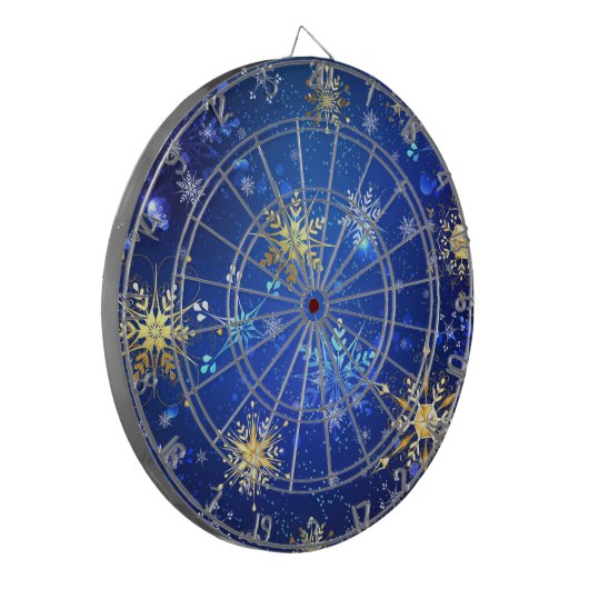 XMAS Blauwe Achtergrond met Golden Snowflakes Dartbord (Voorkant Links)