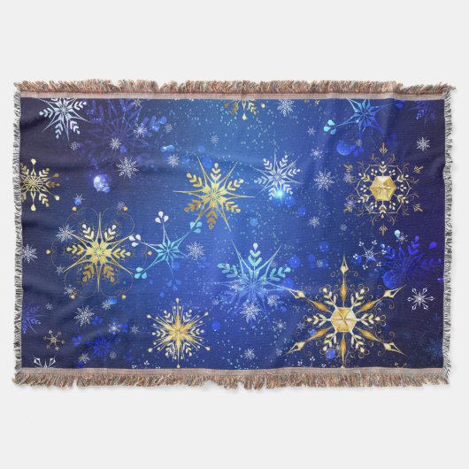 XMAS Blauwe Achtergrond met Golden Snowflakes Deken (Voorkant)