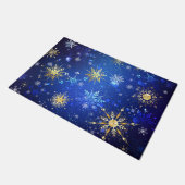 XMAS Blauwe Achtergrond met Golden Snowflakes Deurmat (Schuin)