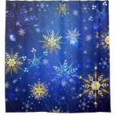 XMAS Blauwe Achtergrond met Golden Snowflakes Douchegordijn (Voorkant)