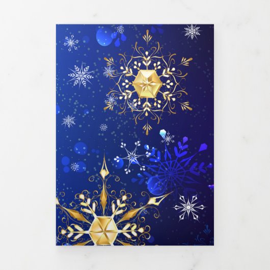 XMAS Blauwe Achtergrond met Golden Snowflakes Drieluik Kaart (Cover)