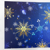 XMAS Blauwe Achtergrond met Golden Snowflakes Drieluik Programma (Binnenzijde eerst)