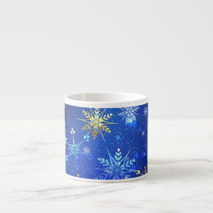 XMAS Blauwe Achtergrond met Golden Snowflakes Espresso Kop